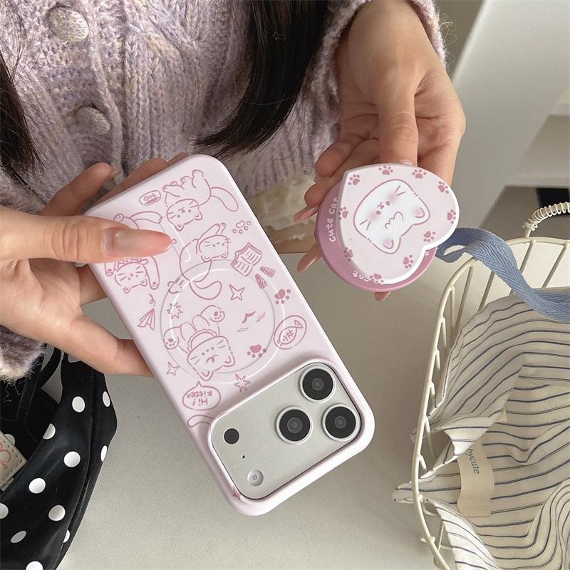 Магнитный чехол-подставка с корейским рисунком кота для iPhone 17/16 Pro Max/15 Pro