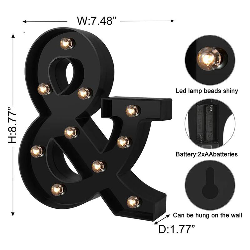 LED Black Letter Light 26 English Night Light Large Luminous Alphabet Lights Wedding Modeling Lamp For Party Birthday Home Bar