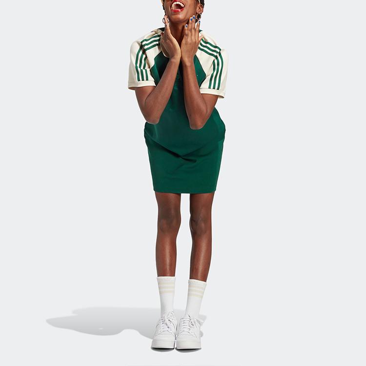 adidas Оригинальное платье с коротким рукавом для женщин, темно-зеленое, IC5225