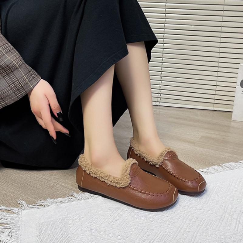 Модные женские туфли осень-зима 2024 года с плоской подошвой, плюшем и термоизоляцией в Европе и Америке Trafza