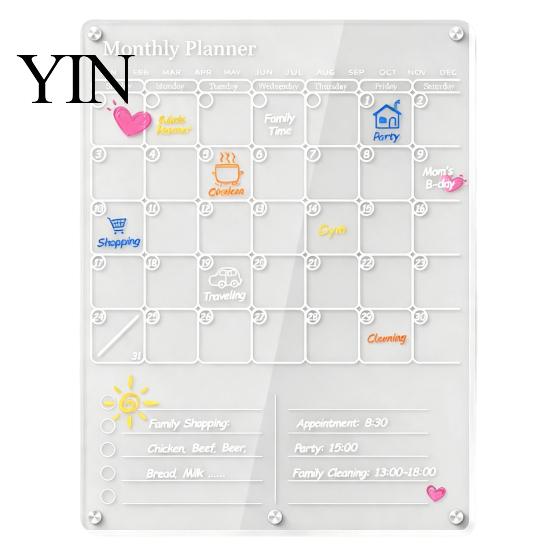 Reusable Whiteboard for Kitchen Acrylic Magnetic Dry Erase Board Calendar Fridge, Clear Monthly/Weekly Meal Daily To Do List Planner with 6