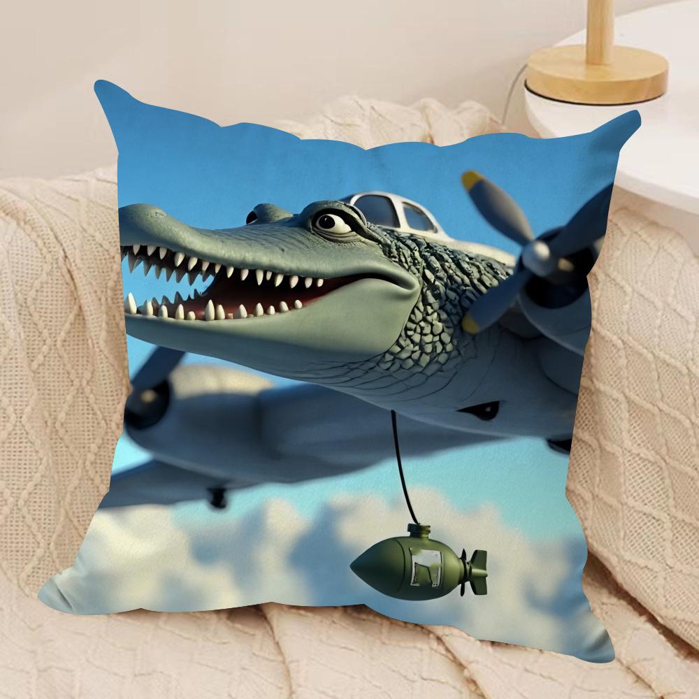 Funny Shark Fighter Meme Cushion Cover Silky Short Plush Invisible Zipper Dustproof Sofa Pillow Case For Home Decor