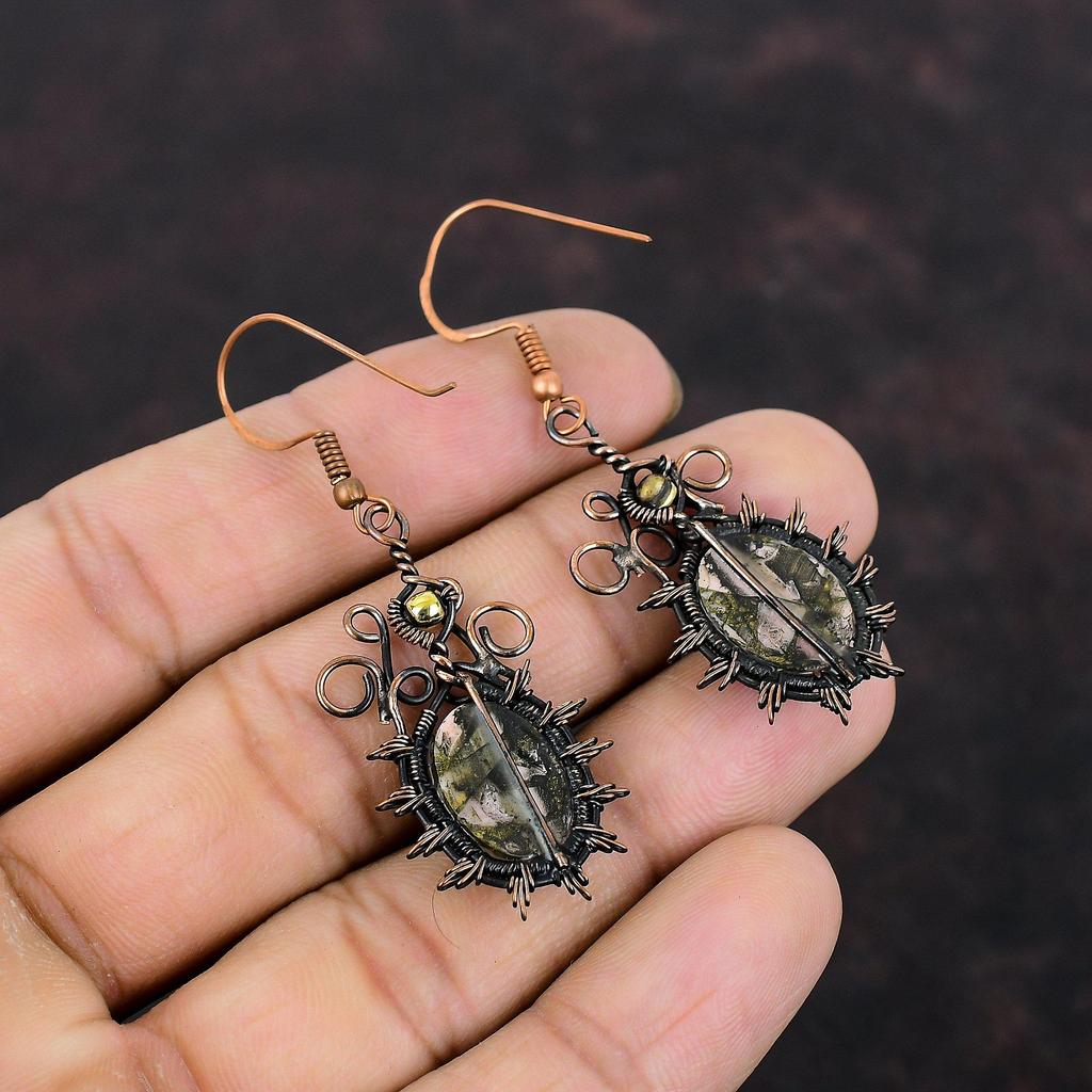 Серьги из медного розового опала, серьги из медной проволоки, драгоценные камни, розовые опаловые украшения, стильные серьги, украшения из медной проволоки ручной работы, подарок для женщин