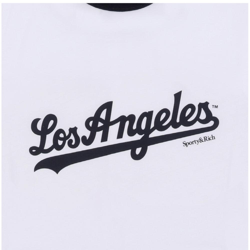 SporTy Rich DodgerS Ringer Women S T ShirT Wh50 whiTe Dark Navy