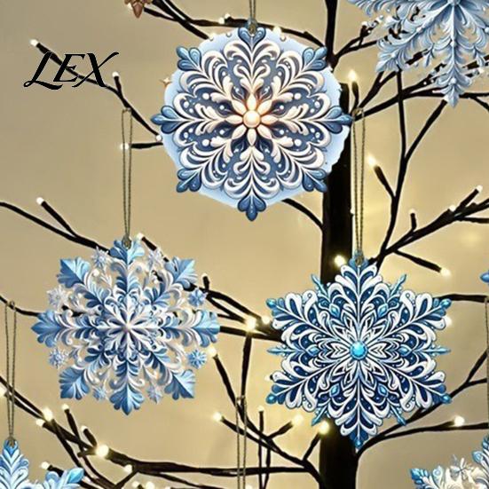Ice Snow Theme Party Supplies 12 Pcs Wooden Snowflake Ornaments, Blue Winter Christmas Tree Hanging Decoration, Exquisite Decorations Double
