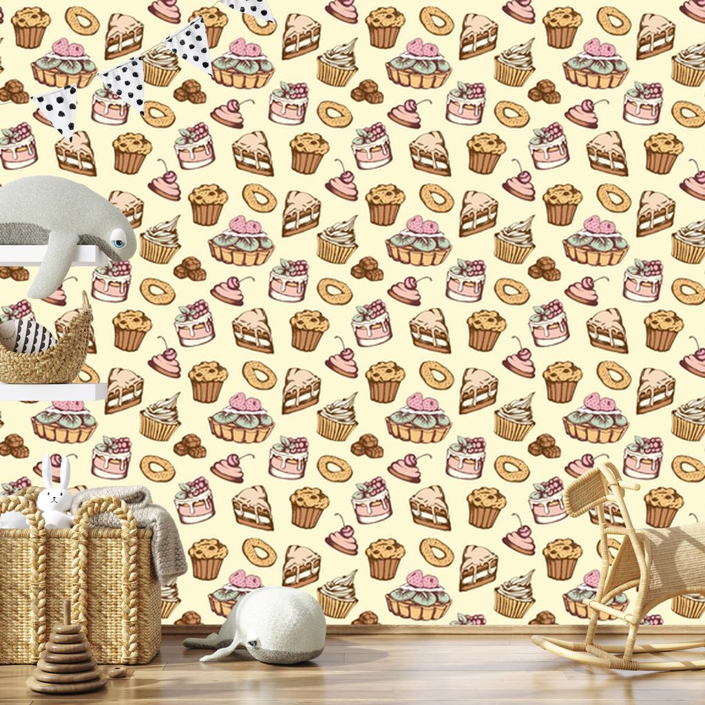 Wallpaper Sweet Pastries Vintage Style for Living Room and Bedroom 50x1000