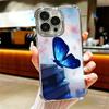 Blue Butterfly Aesthetics Plating Phone Case For Iphone 16 17 Pro Max Air 16E 14 15 Plus 12 13 Mini Anti-Fall Airabag Cover