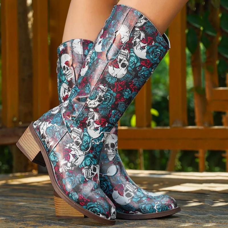 Модная женская обувь 2024 года, высококачественные женские сапоги без застежек, модные современные сапоги с принтом, женские новые сапоги до середины икры больших размеров Zapatos