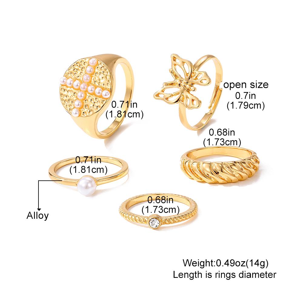 Комплект из 5 предметов, нежное романтическое кольцо с бабочкой, модное жемчужное очарование, темперамент, женское сексуальное кольцо с бабочкой и животным, комплект