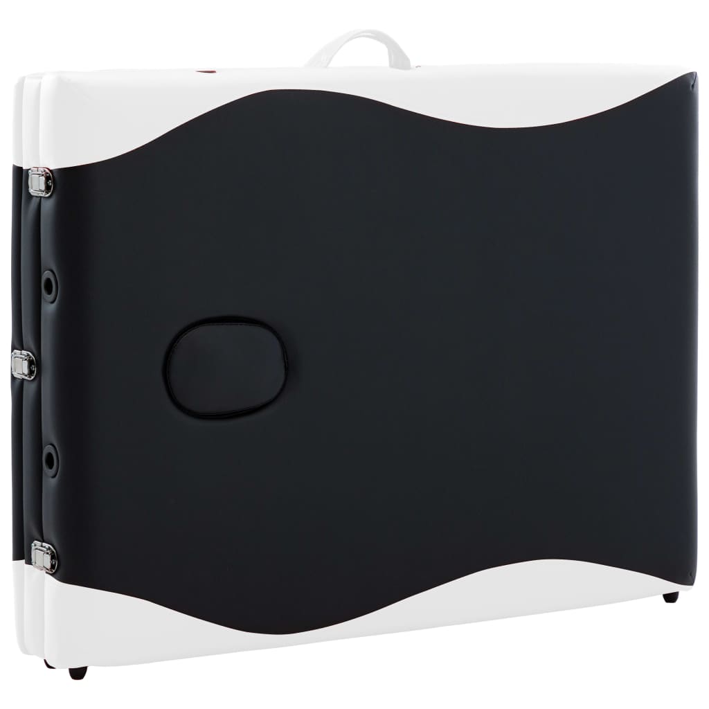 Folding 3 Zone Massage Table with Wooden Frame Black and White