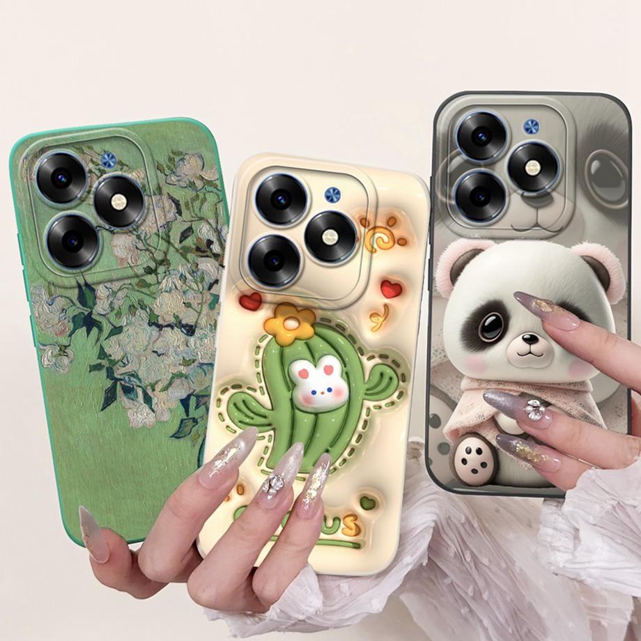 Для Itel S23+ S23 Plus ItelS23 Чехол Эстетичный Мультяшный Панда Кролик Цветочная Живопись Защита Камеры Мягкий Чехол S665LS681LN