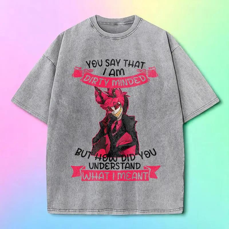 Alastor Hazbin Hotel Cartoon Tshirt Men Women Clothing Gothic Yk Vintage Washed Oversized T shirt High Quality Cotton Tee Tops
