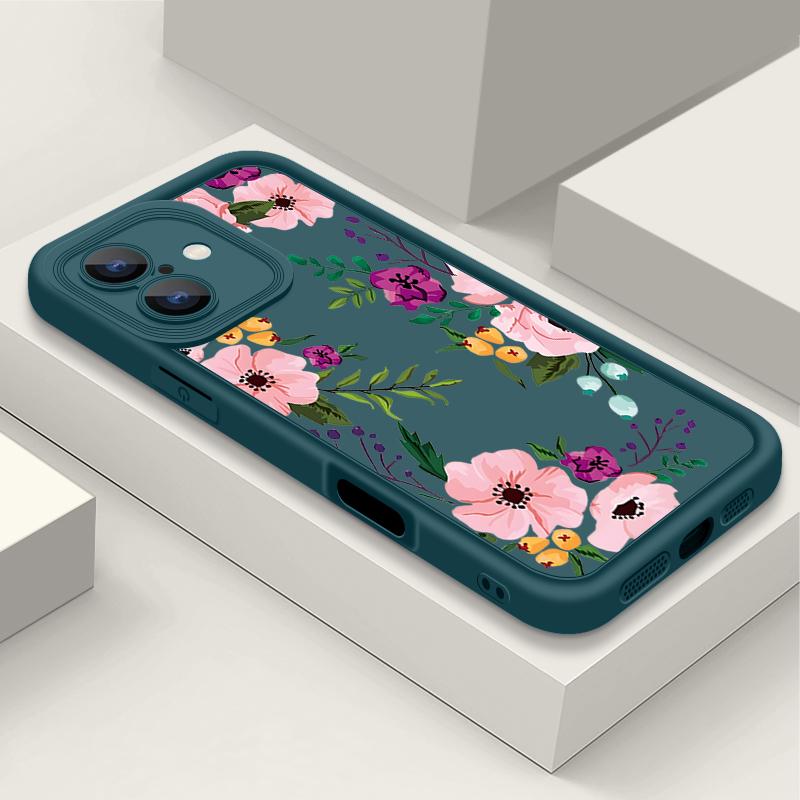 Luxury Floral Print TPU Matte Case For iPhone 16 Pro Max 15 Pro 14 13 12 11 XS XR 8 7 Soft Silicone Shockproof Phone Cover