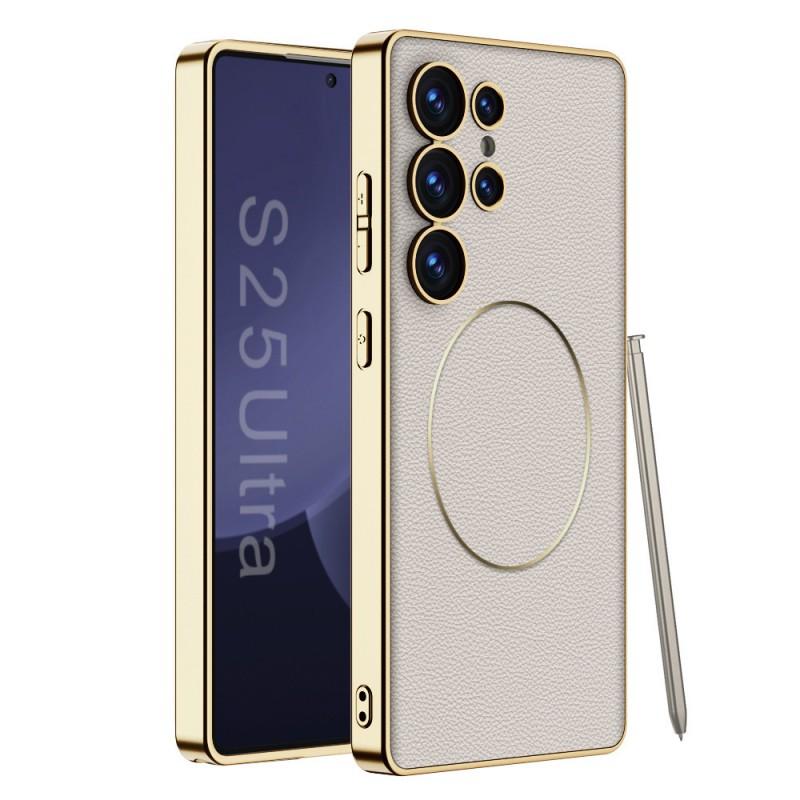 Премиальный гальванизированный чехол из ПУ для телефона Galaxy S25 Ultra со встроенным магнитом, совместимым с MagSafe, противоударный, тонкий