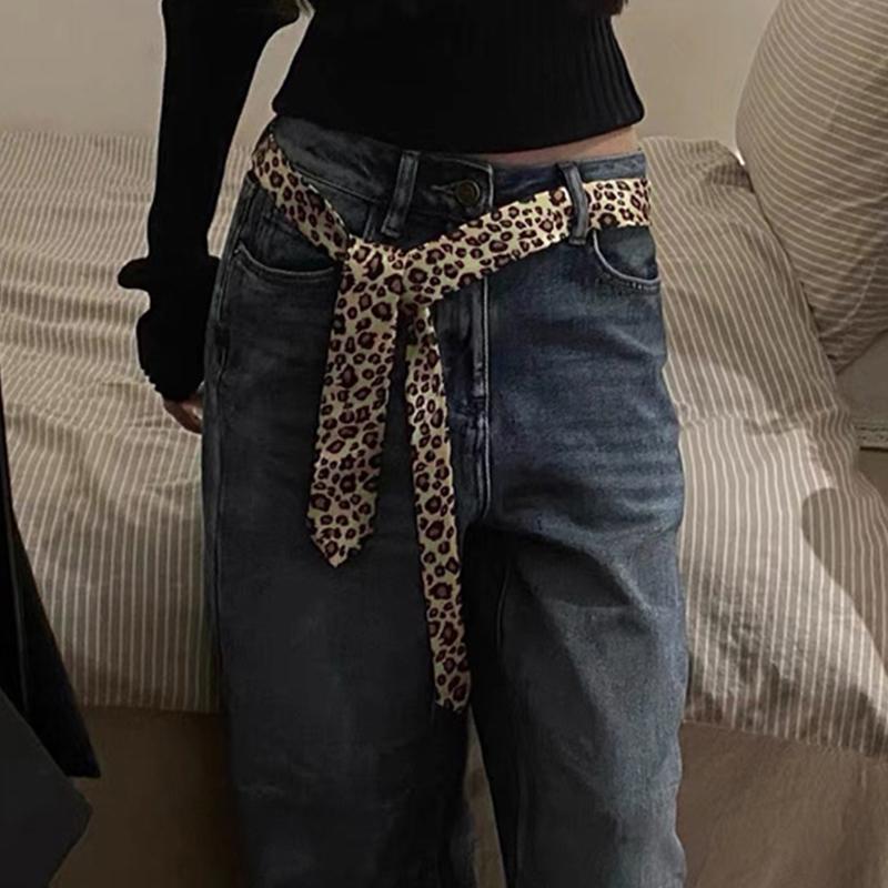 Women'S Retro Leopard Print Tie Tie And Belt Dual Purpose Decoration