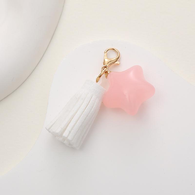 New Fashion Candy Color Five-pointed Star Keychain Pendant Korean Velvet Tassel Mobile Phone Case Pendant Pendant Small Gift