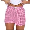 Shorts for Women Teen-girls Elastic Waistband Pull-on Red Blue Plaid Shorts Outfit Casual Lounge Summer Shorts