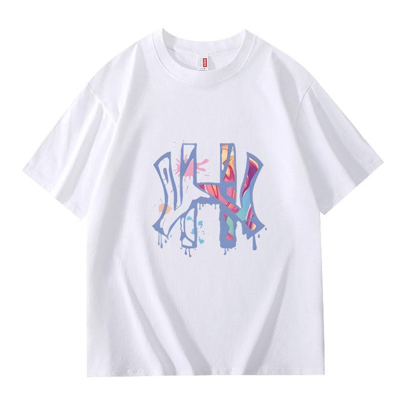 Летняя европейская и американская модная брендовая мужская и женская футболка свободного покроя из чистого хлопка с принтом и круглым вырезом с короткими рукавами 2024 года
