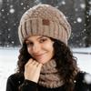 Модный зимний удобный шарф-шапка Комплект из двух предметов Женская утолщенная для сохранения тепла Защита ушей Бандаж на шею Без козырька Шапка-чулок