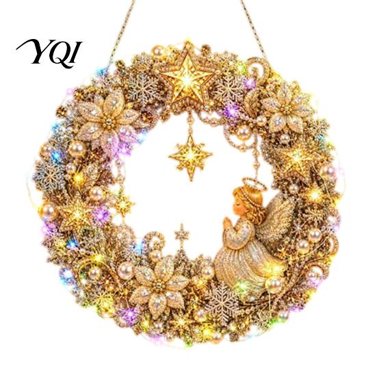 Craft Kits for Adults DIY Acrylic Christmas Faux Pearl Art Hanging Kit, Lighted Wreath 3D Beaded Customizable Holiday Kit with LED String Light,
