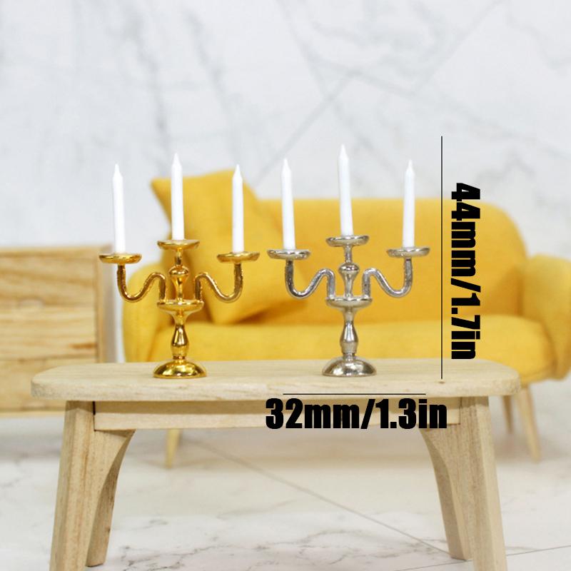 1:12 3-Arm Mini Holder Candelabra Furniture Toy Pretend Play Dollhouse Accessory