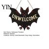 Vintage Style Festival Pendant Halloween Decorations, Gothic Bat Wooden Sign for Front Door, Unwelcome Party Favors Door Decor, Supplies Porch