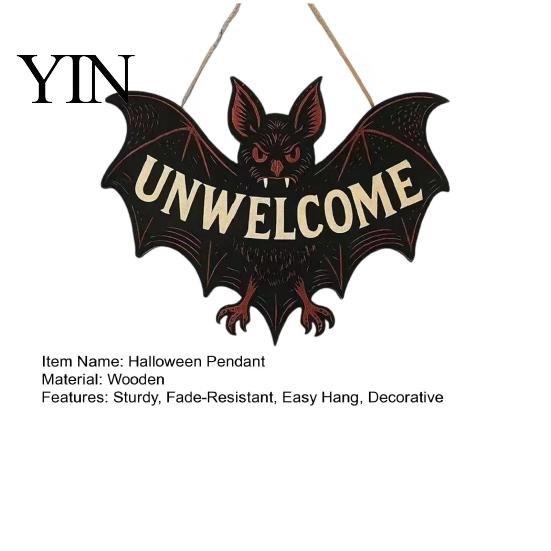 Vintage Style Festival Pendant Halloween Decorations, Gothic Bat Wooden Sign for Front Door, Unwelcome Party Favors Door Decor, Supplies Porch