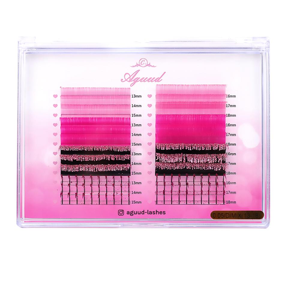 AGUUD 24 Rows Mix Color Glitter Eyelash Extension Red Blue Silver Colored Faux Mink Lash Shiny Glitter Spike Individual Eye Lash