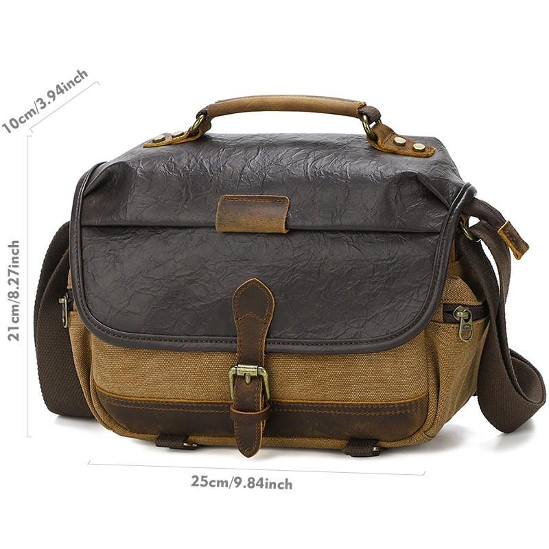 Canvas DSLR Camera Bag Men - Crossbody Shoulder With Shockproof Padding Compact Mirrorless Carrier In Khaki Gray