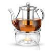 Чайник/чайник Octavius из боросиликатного стекла со съемным заварочным колбой из термостойкой нержавеющей стали и подогревателем | 2 чайные свечи - 800 мл