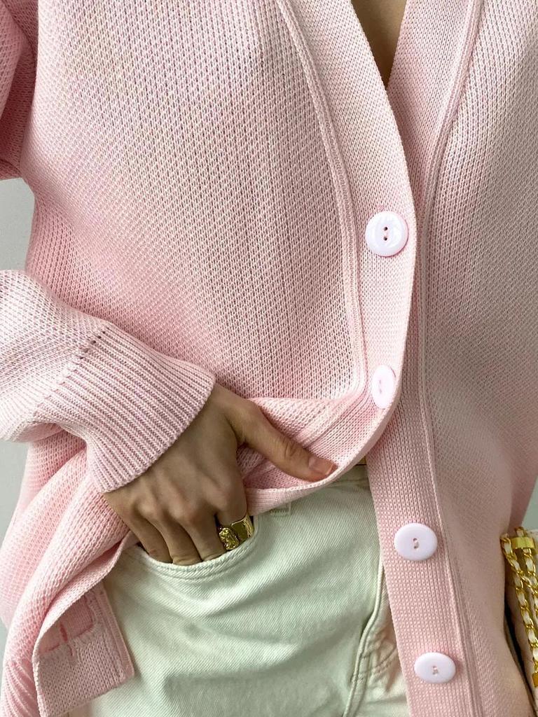 Single-breasted Knitted Cardigan Jacket Loose Long-sleeved Warm Top