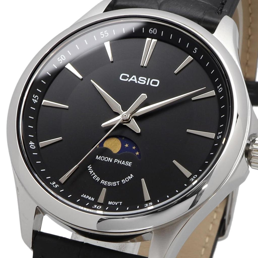 Casio Standard Moon Phase Analog Watch Round Face Leather Band Black Overseas Model [Casio] Men's MTP-M100L-1AV [Item]