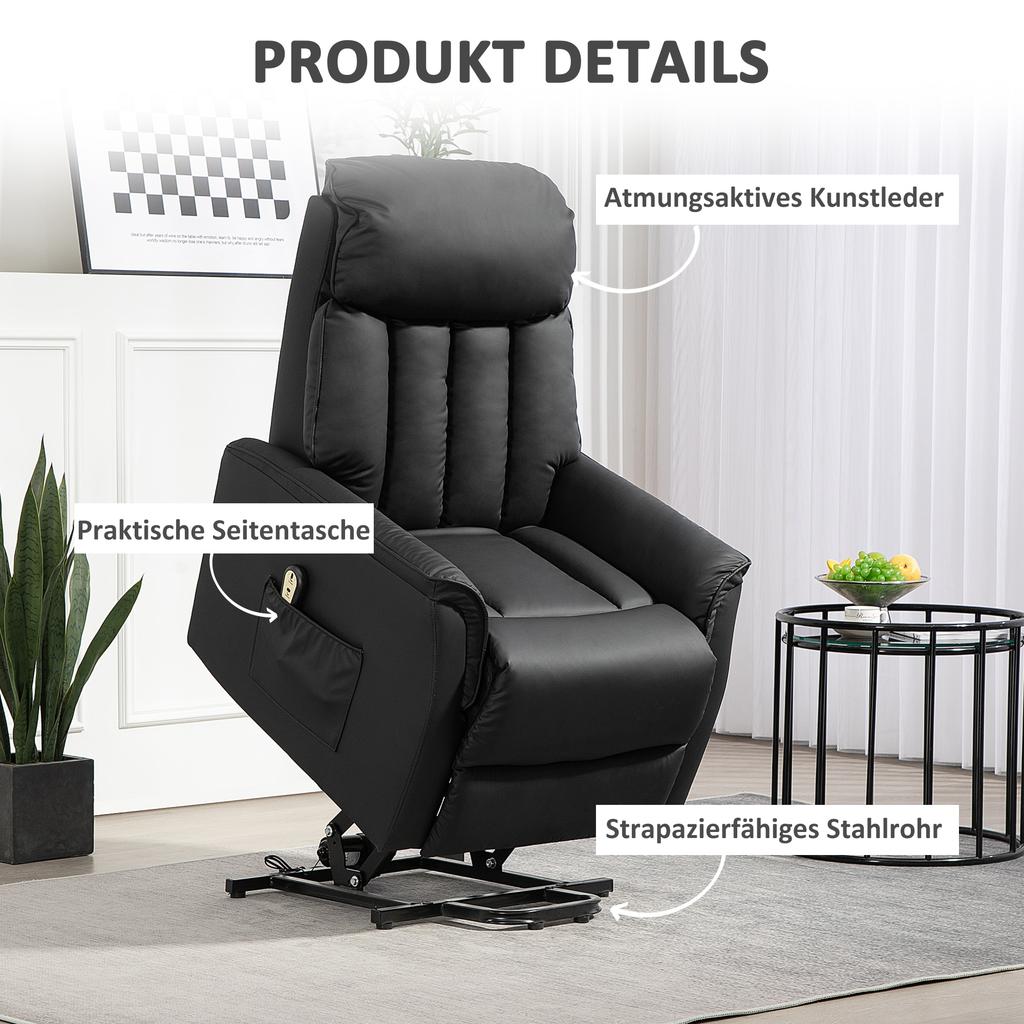 Electric Lift Chair TV Chair Chair With Lift Function Reclining Function Faux Leather 80 X 94 X 104 Cm Black