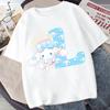Sanrio Киннаморолл Детская футболка с коротким рукавом Мультяшная буква A-Z Принт Хлопковые футболки Мальчики Девочки Летний Повседневный Топ Детская одежда