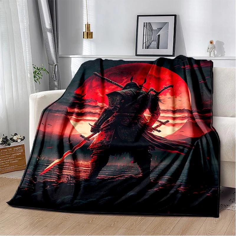 3D Japanese Samurai Bushido Katana Cartoon Game Blanket,Soft Throw Blanket for Home Bedroom Bed Sofa Travel Picnic Cover Kids