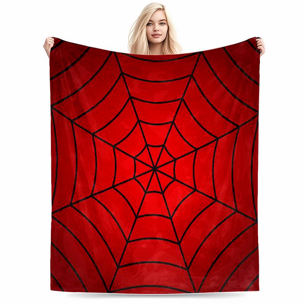 Spider Web Pattern Keep warm, RedFlannel blanket for bedroom, living room, sofa, and nap