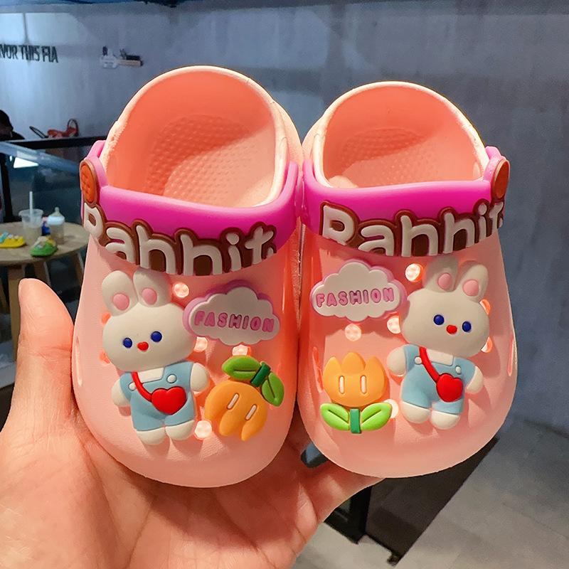 Детские тапочки с плюшевым мишкой и кроликом из мультфильма, летние женские противоскользящие домашние сандалии и тапочки, мужская и детская обувь