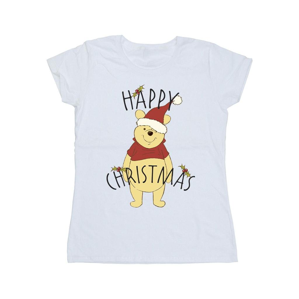 Disney Womens/Ladies Winnie The Pooh Happy Christmas Holly Cotton T-Shirt