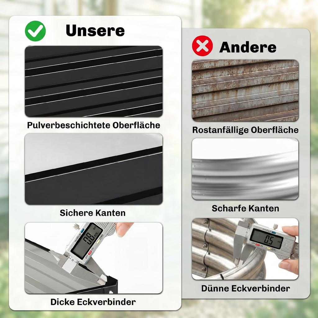 Garden Bed, Planter Box with Steel Housing, Grey, 120 x 120 x 30 cm