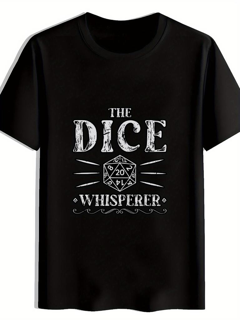 Black Background White 20 Sided Dice Print Unisexs Casual Round Neck Tshirt Black Versatile Printed Pattern Unisexs Top Unisexs Gift