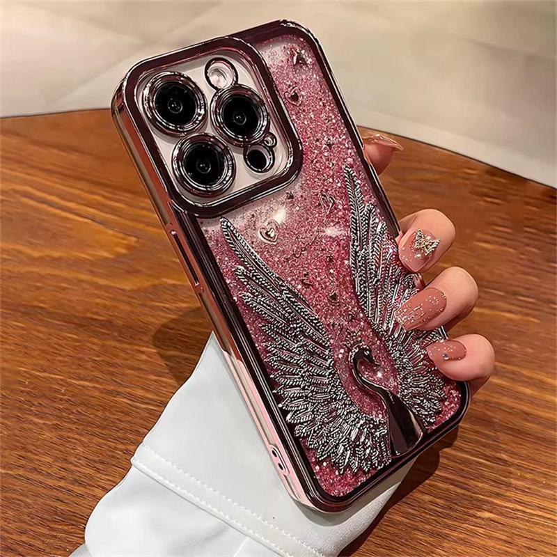 Роскошный чехол для телефона с блестками Quicksand Cartoon Swan для iPhone 15 11 12 13 14 16 Pro Max Plus, защитный чехол для камеры