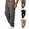 Men Pants Elastic Waist Loose Solid Color Multi Pockets Loose Pure Color Plus Size Breathable Straight Soft Daily Wear Long Cargo Trousers