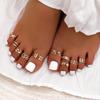 Carved Hollow Adjustable Toe Ring Set: European & American Style, 10-Piece Multi-Element Foot Jewelry Collection