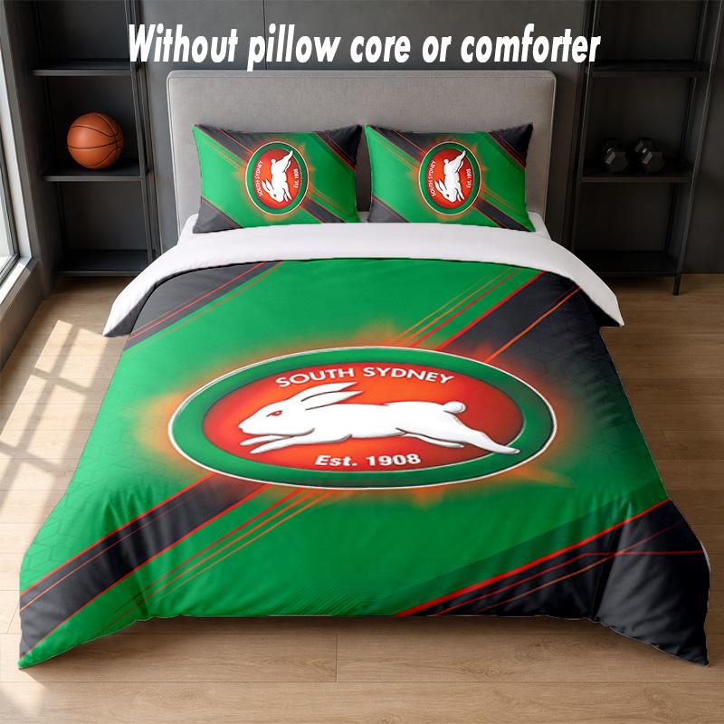 South Sydney Rabbitohs Design Bed Bedding Set 1 Duvet Cover + 2 Pillowcases Soft Breathable Household Bed Linens