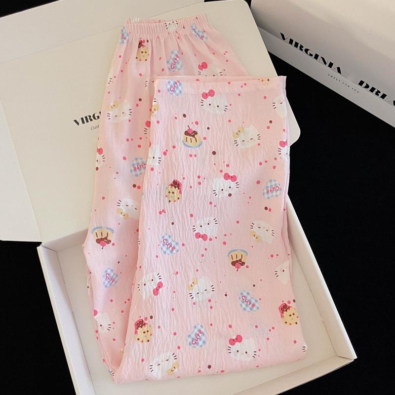 Женский набор пижамы с мультяшным принтом из облачного хлопка – с длинным рукавом, круглым вырезом, больших размеров, для ношения на улице