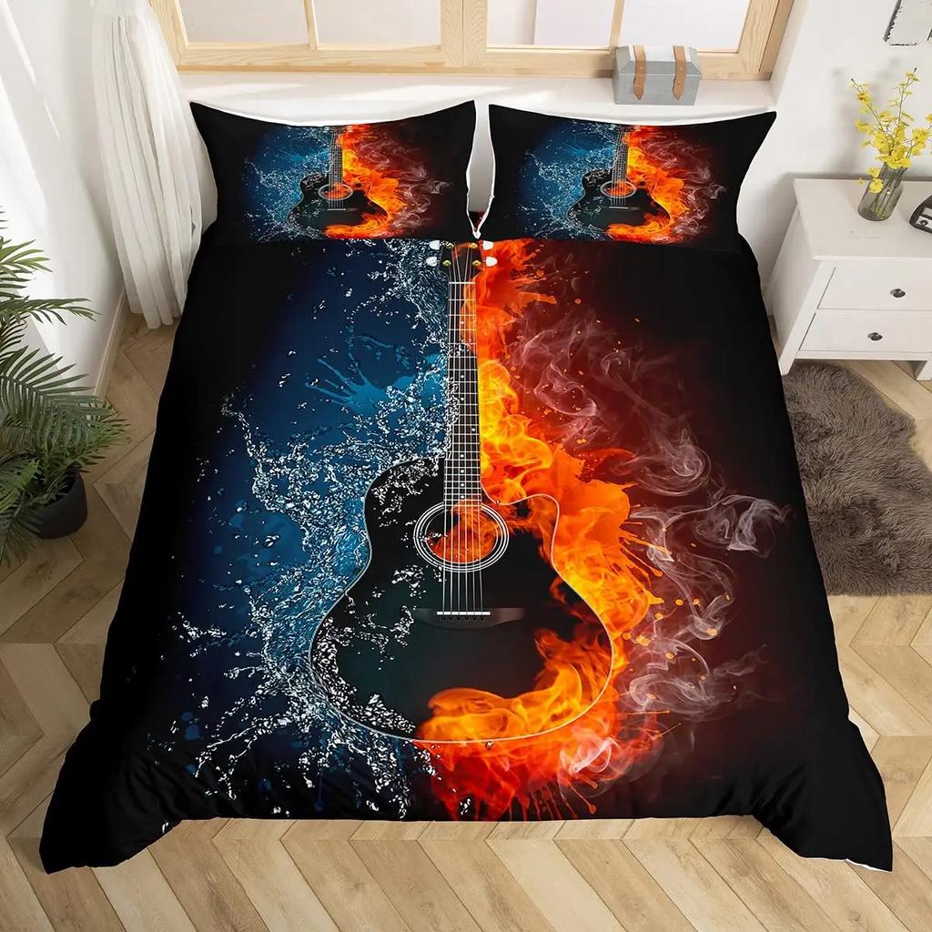Music Bedding Set Piano Keyboard Music Note Duvet Cover Queen Size Bed Linen Comforter Microfiber Guitar Polyester Bedding Sets