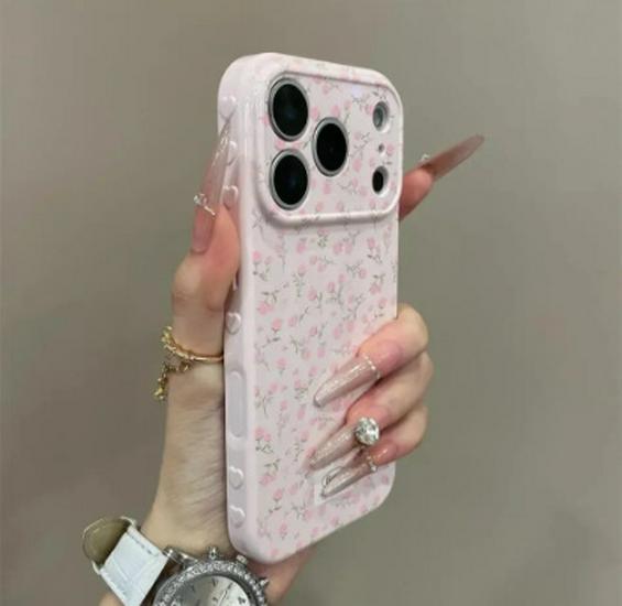 Большой мягкий чехол для Apple 17 Pro Max, Розовые цветы, Дизайн с сердцем, Полное покрытие для 14, 15, 16, 13P