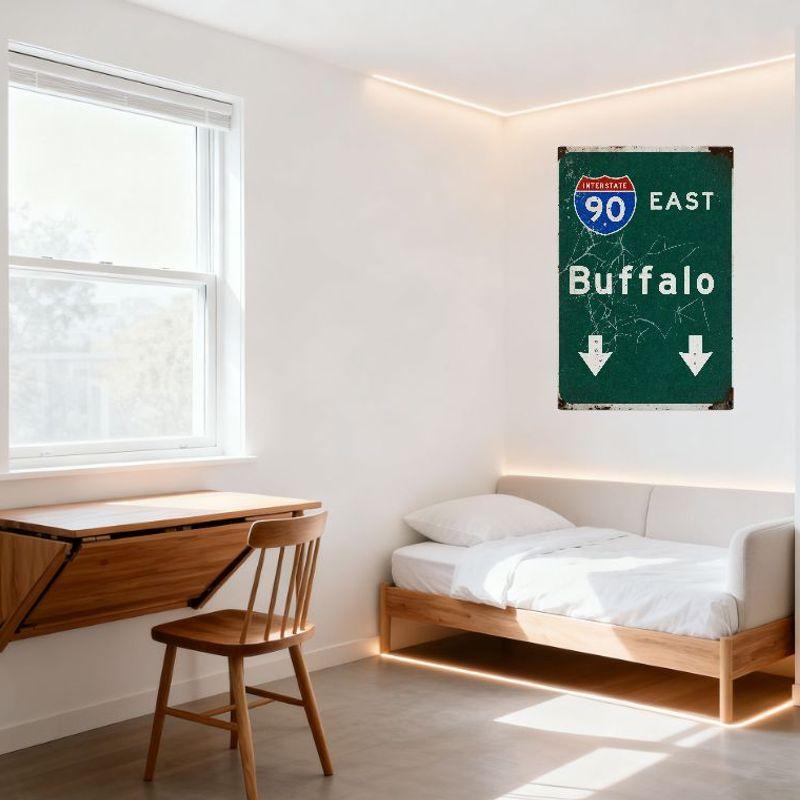 Винтажный состаренный дорожный знак Interstate 90 East Buffalo, металлический жестяной знак для бара, паба, домашнего кафе, настенный декор, 8x12 дюймов
