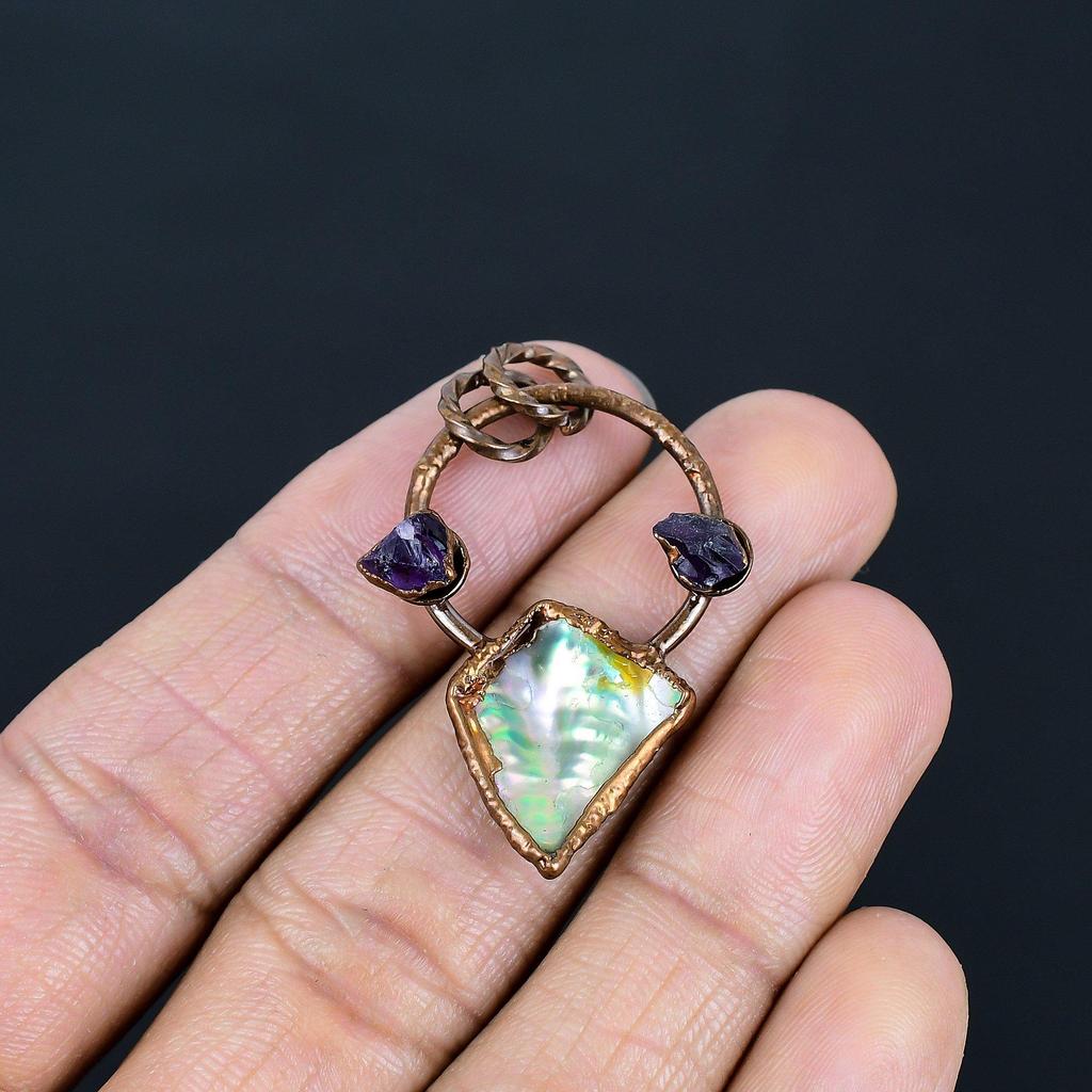 Подвеска из раковины абалона, Ювелирное изделие с драгоценным камнем, Подвеска, гальванизированная медью, Подарок для женщин, Подвеска ручной работы