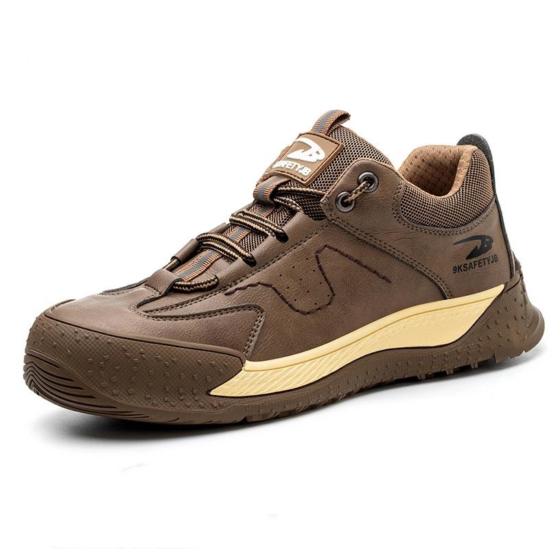 Flying Woven Labor Insurance Shoes Men Anti Smashing Anti Piercing Breathable Comfortable Button Labor Insurance Shoes Wear Resistant Shoes Soft Sole